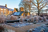 THE OLD RECTORY, QUINTON, NORTHAMPTONSHIRE: DESIGNER ANOUSHKA FEILER: GRASSES, FROST, WINTER, FROSTY GARDEN, ENGLISH, COUNTRY, CHURCH, JANUARY, BORDERS