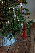 THE HYDE, HEREFORDSHIRE: JANUARY, CHRISTMAS DECORATIONS ON CHRISTMAS TREE IN BEDROOM, BY SHANE CONNOLLY