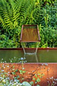 DESIGNER JAMES SCOTT, THE GARDEN COMPANY: WATER FEATURE, FOUNTAIN, METAL, SPRING, MAY, FERNS