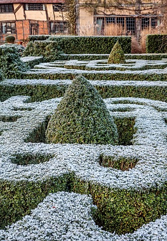 LONG_BARN_GARDENS_KENT_FROST_WINTER_BOX_PARTERRE_HOUSE_KNOT_GARDEN_CLIPPED_TOPIARY_BUXUS