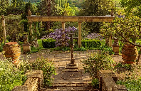 IFORD_MANOR_WILTSHIRE_MAY_SPRING_PURPLE_FLOWERS_OF_WISTERIA_SINENSIS_ON_THE_GREAT_TERRACE