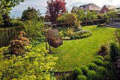 DESIGNER JAMES SCOTT, THE GARDEN COMPANY: SMALL, GARDEN, LAWN, BORDERS, MAY, SWING SEAT, MAPLE, HEDGES, HEDGING