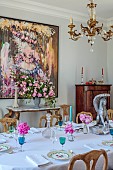 PRIVATE GARDEN, DEDHAM VALE, SUFFOLK: DINING ROOM, 18TH CENTURY ITALIAN CONSOL TABLE, PAINTING IS THE DUCHESS BY MANDY RACINE