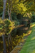 GRANTLEY HALL, YORKSHIRE: THE RIVER SKELL, WATER, BRIDGE, LAWN, SEPTEMBER