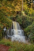 BOWOOD HOUSE AND GARDENS, WILTSHIRE: THE CASCADE, WATERFALL, WATER, AUTUMN, OCTOBER, FALL