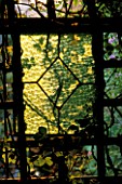 RECLAIMED STAINED GLASS PANEL SURROUNDED BY FOLIAGE. DESIGNER: JONATHAN BAILLIE