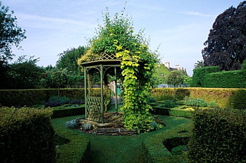 BANDSTAND_IN_THE_HERB_GARDEN_COVERED_WITH_GOLDEN_HOP_EASTLEACH_HOUSE__GLOUCESTERSHIRE