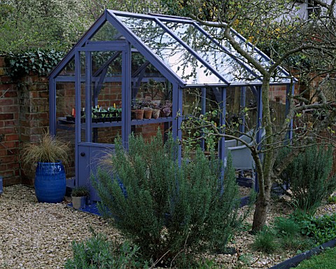CLARE_MATTHEWS_GREENHOUSE_PAINTED_WITH_SADOLIN_SUPERDECK_WILD_GRAPE_GRAVEL_GARDEN_WITH_ROSEMARY