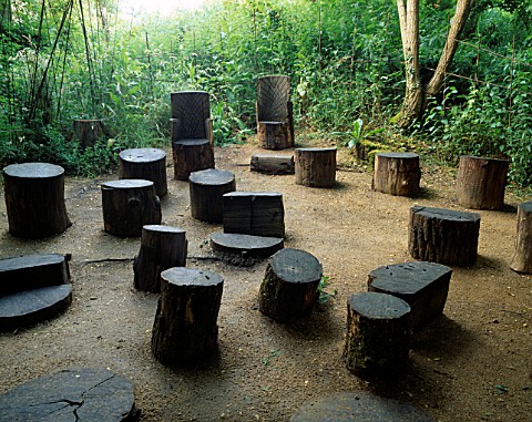 WOODEN_SEATS_IN_VARIOUS_SHAPES_IN_A_CLEARING_IN_THE_WOODS_AT_CHAUMONTSURLOIRE_DESIGN_BY_JEAN_LAUTREY