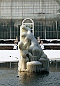 FROZEN STATUE IN FRONT OF THE PALM HOUSE. KEW GARDENS  LONDON