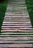 DETAIL OF WOODEN PATH AND LAWN. DESIGNER BOB SWAIN  SEATTLE  USA