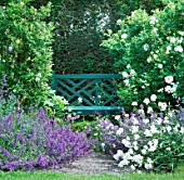 SECLUDED SEAT AT TINTINHULL HOUSE GARDEN  SOMERSET