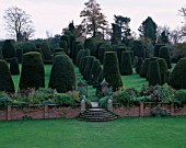 PACKWOOD HOUSE  WARWICKSHIRE: THE TOPIARY GARDEN IN WINTER SEEN FROM THE HOUSE