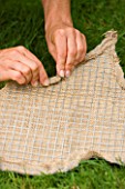 DESIGNER: CLARE MATTHEWS -THYME HEART PROJECT - PUTTING THE HESSIAN OVER THE WIRE MESH