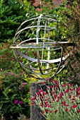 SUNDIAL BY DAVID HARBER: POLISHED STAINLESS STEEL ARMILLARY SPHERE SUNDIAL
