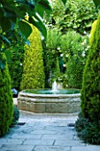 DESIGNER MICHEL SEMINI  PROVENCE  FRANCE. COURTYARD WITH BUBBLE FOUNTAIN WATER FEATURE