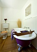 DESIGNER CLARE MATTHEWS: DEVON  ROLL TOP BATH PAINTED PURPLE IN THE BATHROOM