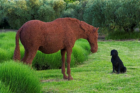 PRIVATE_GARDEN__PROVENCE__FRANCE__DESIGNER_DOMINIQUE_LAFOURCADE_HORSE_AND_DOG_SCULPTURES_BY_RUPERT_T