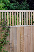 DESIGNER: CHARLOTTE ROWE  LONDON: DETAIL OF WOODEN/TIMBER FENCE AND TRELLIS