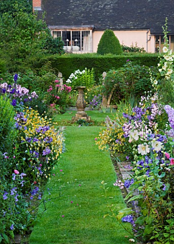 WOLLERTON_OLD_HALL__SHROPSHIRE_THE_DAISY_BORDERS_WITH_PHLOX_PANICULATA_DAVID_IN_THE_DISTANCE