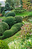GARDEN OF ERIK BORJA  FRANCE: THE WATER GARDEN WITH LARGE POND/ POOL AND CLIPPED TOPIARY SHAPES