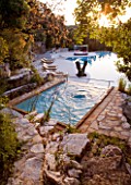 THE ROU ESTATE  CORFU: DAWN LIGHT ON THE PLUNGE POOL AND THE SWIMMING POOL