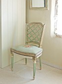 THE ROU ESTATE  CORFU: INTERIOR DETAIL OF BEAUTIFUL UPHOLSTERED CHAIR