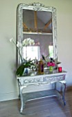 PAULA PRYKES HOUSE  SUFFOLK: SILVER DRESSING TABLE WITH MIRROR AND ORCHID