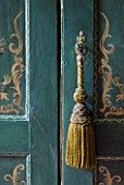 DESIGNER: ANNE FOWLER - DINING ROOM - DETAIL OF HAND PAINTED CUPBOARD
