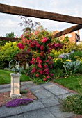 MEADOW FARM  WORCESTERSHIRE: SUNDIAL ARBOUR WITH ROSA SUPER EXCELSA