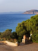 DOMAINE DU RAYOL  FRANCE: VIEW FROM THE THE HOTEL DE LA MER OUT ACROSS THE MEDITERRANEAN SEA