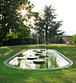 WHATLEY MANOR  WILTSHIRE: THE LOGGIA GARDEN WITH POOL AND WATER FEATURE/ SCULPTURE BY SIMON ALLISON