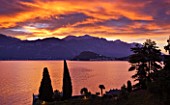 VILLA GIUSEPPINA  LAKE COMO  ITALY - VIEW FROM VILLA ACROSS TO BELLAGIO AT SUNRISE