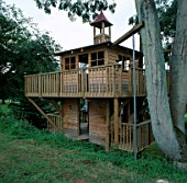 TREE HOUSE BUILT BY ANGUS WHITE. ARCHITECTURAL PLANTS  SUSSEX