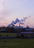 TEESSIDE  UNITED KINGDOM - AIR POLLUTION FROM FACTORY AT SUNSET - INDUSTRY  OIL INDUSTRY  INDUSTRIAL  HEAVY INDUSTRY