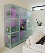CAKE BOY HOUSE  LONDON: LED LIT FROSTED GLASS STORAGE CABINET BY EO  IN THE LIVING ROOM