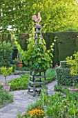 LES CONFINES  PROVENCE  FRANCE - DESIGNER: DOMINIQUE LAFOURCADE - POTAGER/ KITCHEN GARDEN WITH WOODEN TRELLIS TOPPED WITH A COCKERILL