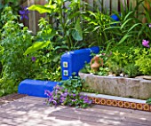 KARLA NEWELL GARDEN  BRIGHTON: SMALL TOWN GARDEN - BLUE RENDERED WALL WITH TILE DETAIL