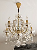 JACKY HOBBS HOUSE  LONDON: VINTAGE FRENCH GLASS CHANDELIER IN BEDROOM