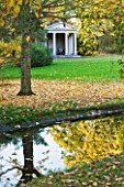 SALING HALL  ESSEX: AUTUMNAL VIEW ACROSS POND TO TEMPLE OF PISCES