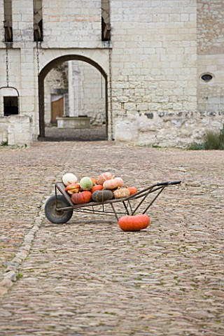 CHATEAU_DU_RIVAU__LOIRE_VALLEY__FRANCE__A_BARROW_FULL_OF_PUMPKINS_IN_FRONT_OF_THE_CHATEAU
