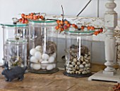 ROQUELIN  LOIRE VALLEY  FRANCE: KITCHEN; LARGE GLASS JARS DISPLAY NATURAL COLLECTIONS OF EGGS AND NESTS