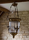 FULBROOK HOUSE: RECEPTION HALL; DECORATIVE ANTIQUE CEILING LANTERN IN BRASS AND GLASS