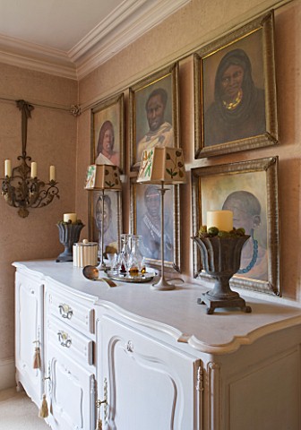 SARAH_BAKERS_HOUSE__THE_OLD_VICARAGE_DINING_ROOM_PAINTED_BUFFET__SILVER_DRINKS_TRAY_AND_LADLE__VINTA