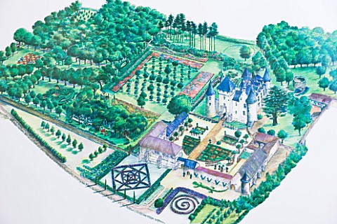 CHATEAU_DU_RIVAU__LOIRE_VALLEY__FRANCE_PAINTING_OF_THE_GARDEN_AND_CHATEAU