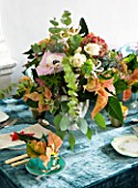 DESIGN BY REBEL REBEL: DINING TABLE DECORATED WITH POINSETTIA CHRISTMAS FEELINGS CINNAMON  NERINES  ROSES  HYDRANGEA AND ASTRANTIA