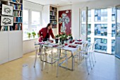 SHELLEY VON STRUNCKEL APARTMENT  LONDON: DINING AREA WITH TWO HABITAT TABLES PUSHED TOGETHER TO FORM A SQUARE
