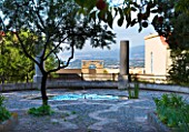 SICILY  ITALY: CASA CUSENI IN TAORMINA - THE UPPER TERRACE WITH POOL  PEBBLE MOSAIC FLOOR AND VIREWS TO MOUNT ETNA - MEDITERRANEAN