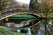 CHIPPENHAM PARK, CAMBRIDGESHIRE: THE LAKE WITH THE BRIDGE IN  WINTER