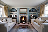 BRILLS FARM  LINCOLNSHIRE: THE LIVING ROOM WITH FIRE